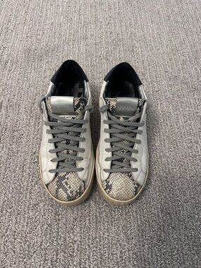 P448 Women’s Grey Leather Sneakers with Snakeskin Accent